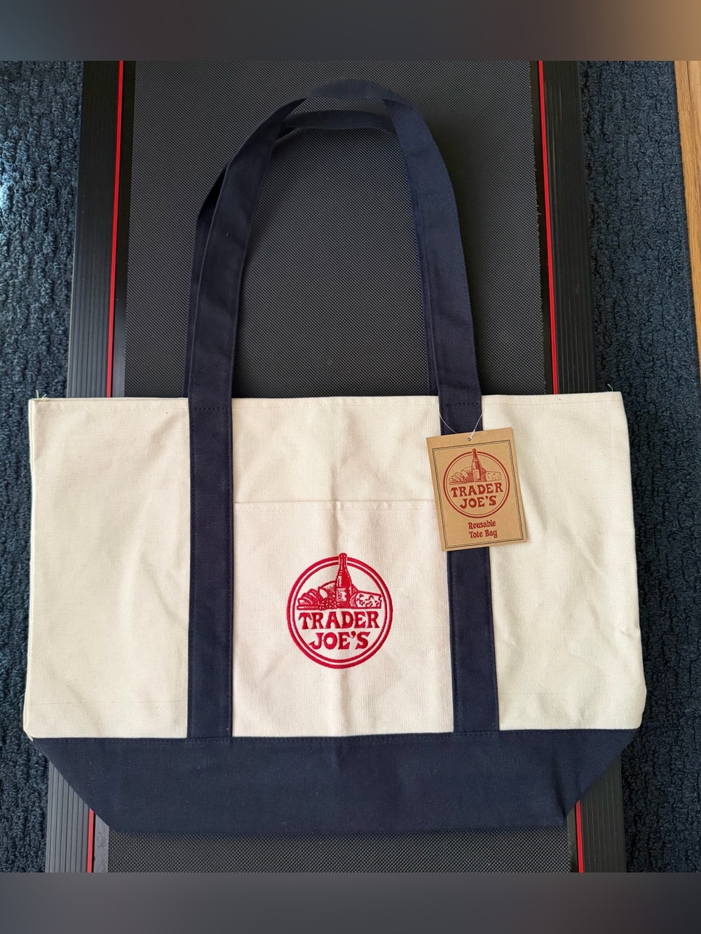Brand New Trader Joe's Large Navy Blue Canvas Tote Bag With Tag